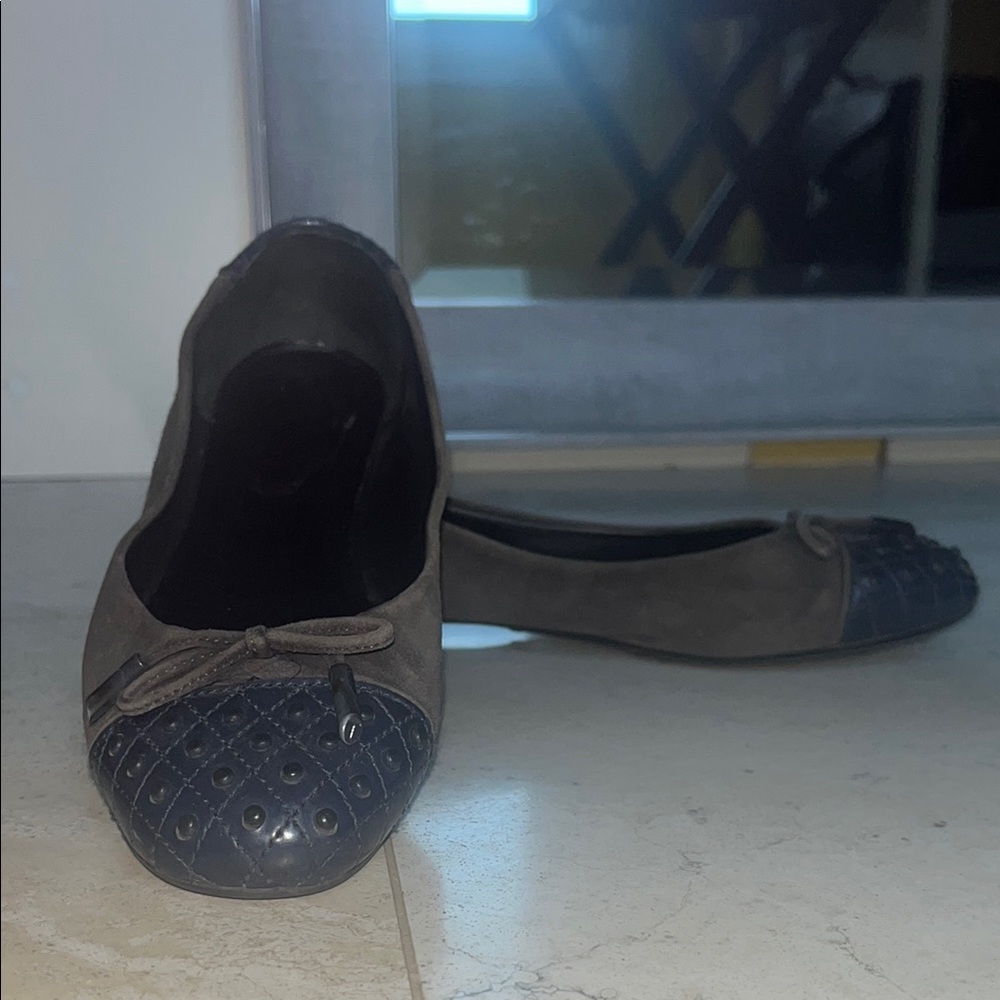 TOD’S Grey Suede and Blue Leather Ballet Flats Sz 37